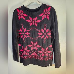 Woolrich Black & Red Snowflakes Wool Blend Women's Sweater Sz M